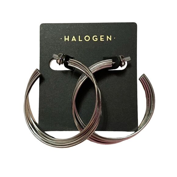 ⭐️3/$25⭐️ Halogen Silver Tone Twisted Hoop 2” - Picture 1 of 3